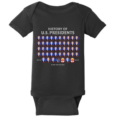 Funny Us Presidents History 1 T0 47 Trump Clown Caricature Baby Bodysuit