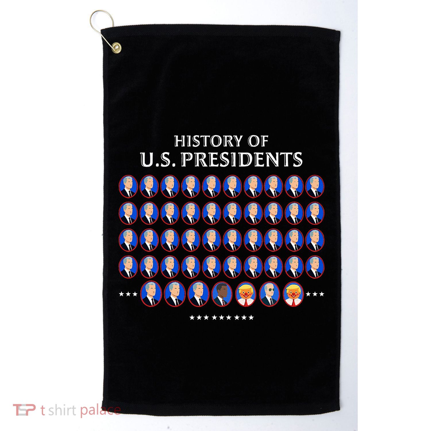 Funny Us Presidents History 1 T0 47 Trump Clown Caricature Golf Towel