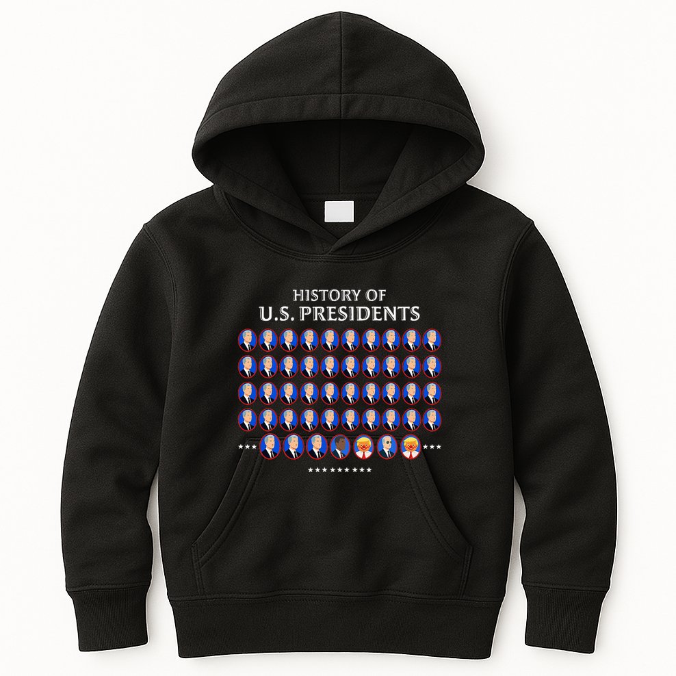 Funny Us Presidents History 1 T0 47 Trump Clown Caricature Kids Hoodie