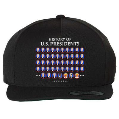 Funny Us Presidents History 1 T0 47 Trump Clown Caricature Wool Snapback Cap