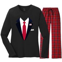 Funny Usa President Trump Suit Easy Halloween Costume Women's Long Sleeve Flannel Pajama Set 