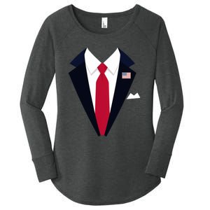 Funny Usa President Trump Suit Easy Halloween Costume Women's Perfect Tri Tunic Long Sleeve Shirt