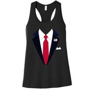 Funny Usa President Trump Suit Easy Halloween Costume Women's Racerback Tank