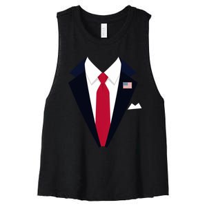 Funny Usa President Trump Suit Easy Halloween Costume Women's Racerback Cropped Tank