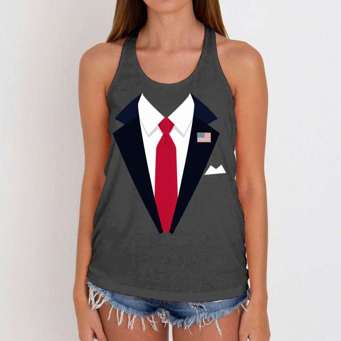 Funny Usa President Trump Suit Easy Halloween Costume Women's Knotted Racerback Tank