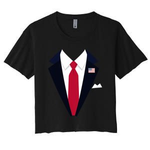 Funny Usa President Trump Suit Easy Halloween Costume Women's Crop Top Tee