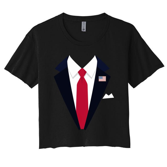 Funny Usa President Trump Suit Easy Halloween Costume Women's Crop Top Tee