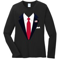 Funny Usa President Trump Suit Easy Halloween Costume Ladies Long Sleeve Shirt