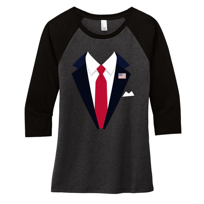 Funny Usa President Trump Suit Easy Halloween Costume Women's Tri-Blend 3/4-Sleeve Raglan Shirt