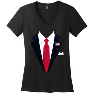 Funny Usa President Trump Suit Easy Halloween Costume Women's V-Neck T-Shirt