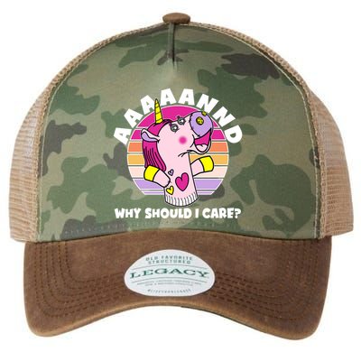 Funny Unicorn Puppet Aaaaand Why Should I Care Legacy Tie Dye Trucker Hat