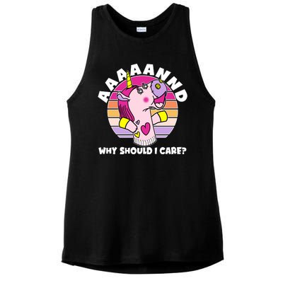 Funny Unicorn Puppet Aaaaand Why Should I Care Ladies PosiCharge Tri-Blend Wicking Tank