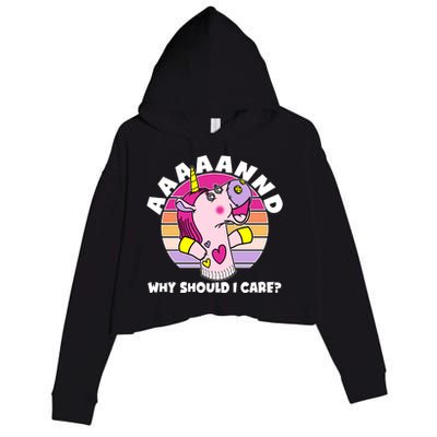 Funny Unicorn Puppet Aaaaand Why Should I Care Crop Fleece Hoodie