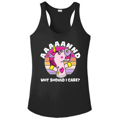 Funny Unicorn Puppet Aaaaand Why Should I Care Ladies PosiCharge Competitor Racerback Tank