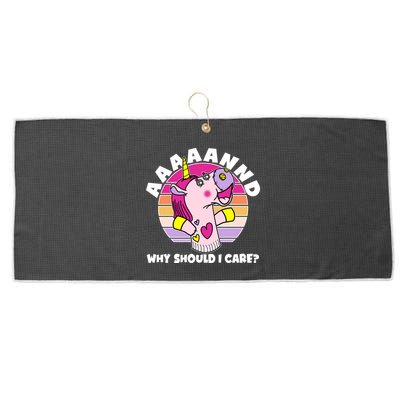 Funny Unicorn Puppet Aaaaand Why Should I Care Large Microfiber Waffle Golf Towel