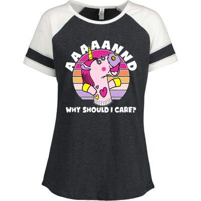 Funny Unicorn Puppet Aaaaand Why Should I Care Enza Ladies Jersey Colorblock Tee