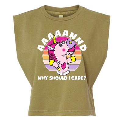 Funny Unicorn Puppet Aaaaand Why Should I Care Garment-Dyed Women's Muscle Tee