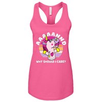 Funny Unicorn Puppet Aaaaand Why Should I Care Women's Racerback Tank