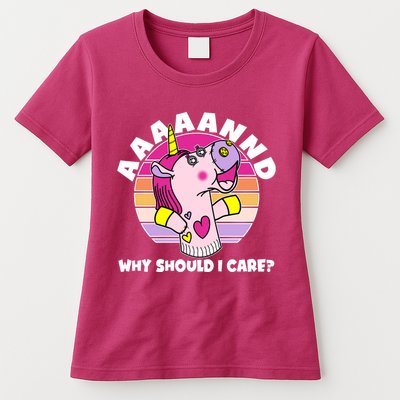 Funny Unicorn Puppet Aaaaand Why Should I Care Womens T-Shirt