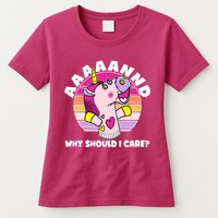 Funny Unicorn Puppet Aaaaand Why Should I Care Womens T-Shirt