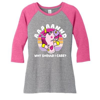 Funny Unicorn Puppet Aaaaand Why Should I Care Women's Tri-Blend 3/4-Sleeve Raglan Shirt