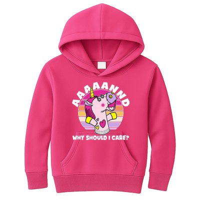Funny Unicorn Puppet Aaaaand Why Should I Care Kids Hoodie