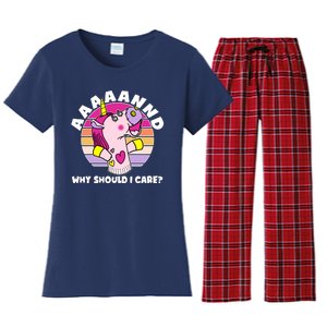 Funny Unicorn Puppet Aaaaand Why Should I Care Women's Flannel Pajama Set