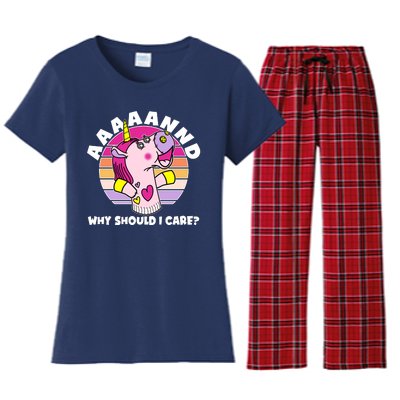 Funny Unicorn Puppet Aaaaand Why Should I Care Women's Flannel Pajama Set