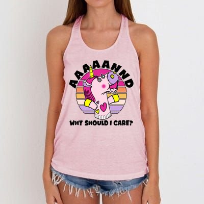 Funny Unicorn Puppet Aaaaand Why Should I Care Women's Knotted Racerback Tank