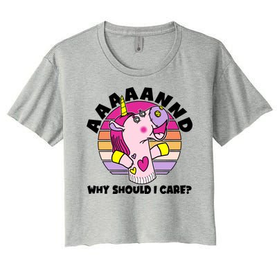 Funny Unicorn Puppet Aaaaand Why Should I Care Women's Crop Top Tee