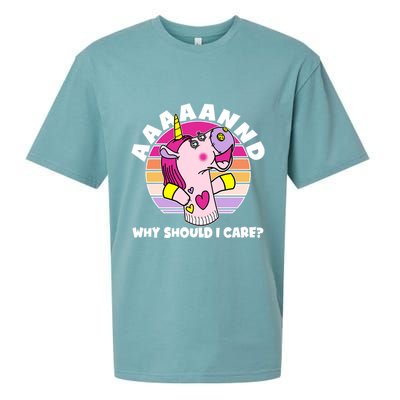 Funny Unicorn Puppet Aaaaand Why Should I Care Sueded Cloud Jersey T-Shirt