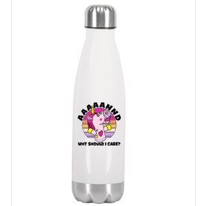 Funny Unicorn Puppet Aaaaand Why Should I Care Stainless Steel Insulated Water Bottle