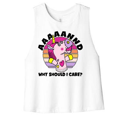 Funny Unicorn Puppet Aaaaand Why Should I Care Women's Racerback Cropped Tank