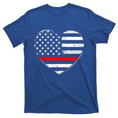 Firefighter Usa Patriotic American Flag Funny Heart Fire Gift T-Shirt