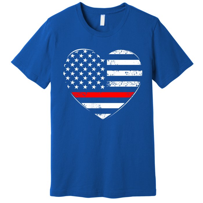 Firefighter Usa Patriotic American Flag Funny Heart Fire Gift Premium T-Shirt