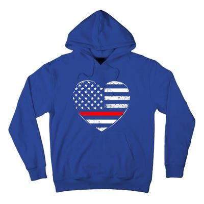 Firefighter Usa Patriotic American Flag Funny Heart Fire Gift Tall Hoodie