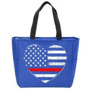 Firefighter Usa Patriotic American Flag Funny Heart Fire Gift Zip Tote Bag