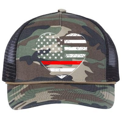 Firefighter Usa Patriotic American Flag Funny Heart Fire Gift Retro Rope Trucker Hat Cap