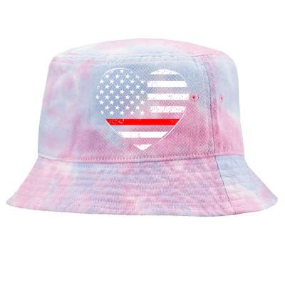 Firefighter Usa Patriotic American Flag Funny Heart Fire Gift Tie-Dyed Bucket Hat