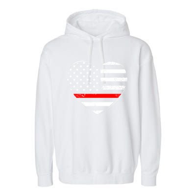 Firefighter Usa Patriotic American Flag Funny Heart Fire Gift Garment-Dyed Fleece Hoodie