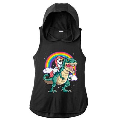 Funny Unicorn Riding T Rex Dinosaur Gift For Boys Girls Men Women Rainbow Gift Ladies PosiCharge Tri-Blend Wicking Draft Hoodie Tank