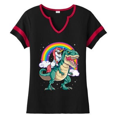 Funny Unicorn Riding T Rex Dinosaur Gift For Boys Girls Men Women Rainbow Gift Ladies Halftime Notch Neck Tee