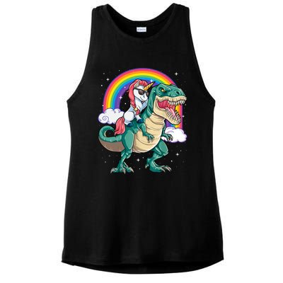 Funny Unicorn Riding T Rex Dinosaur Gift For Boys Girls Men Women Rainbow Gift Ladies PosiCharge Tri-Blend Wicking Tank