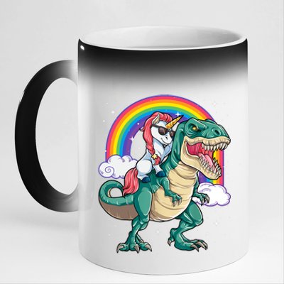 Funny Unicorn Riding T Rex Dinosaur Gift For Boys Girls Men Women Rainbow Gift 11oz Black Color Changing Mug