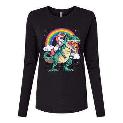 Funny Unicorn Riding T Rex Dinosaur Gift For Boys Girls Men Women Rainbow Gift Womens Cotton Relaxed Long Sleeve T-Shirt