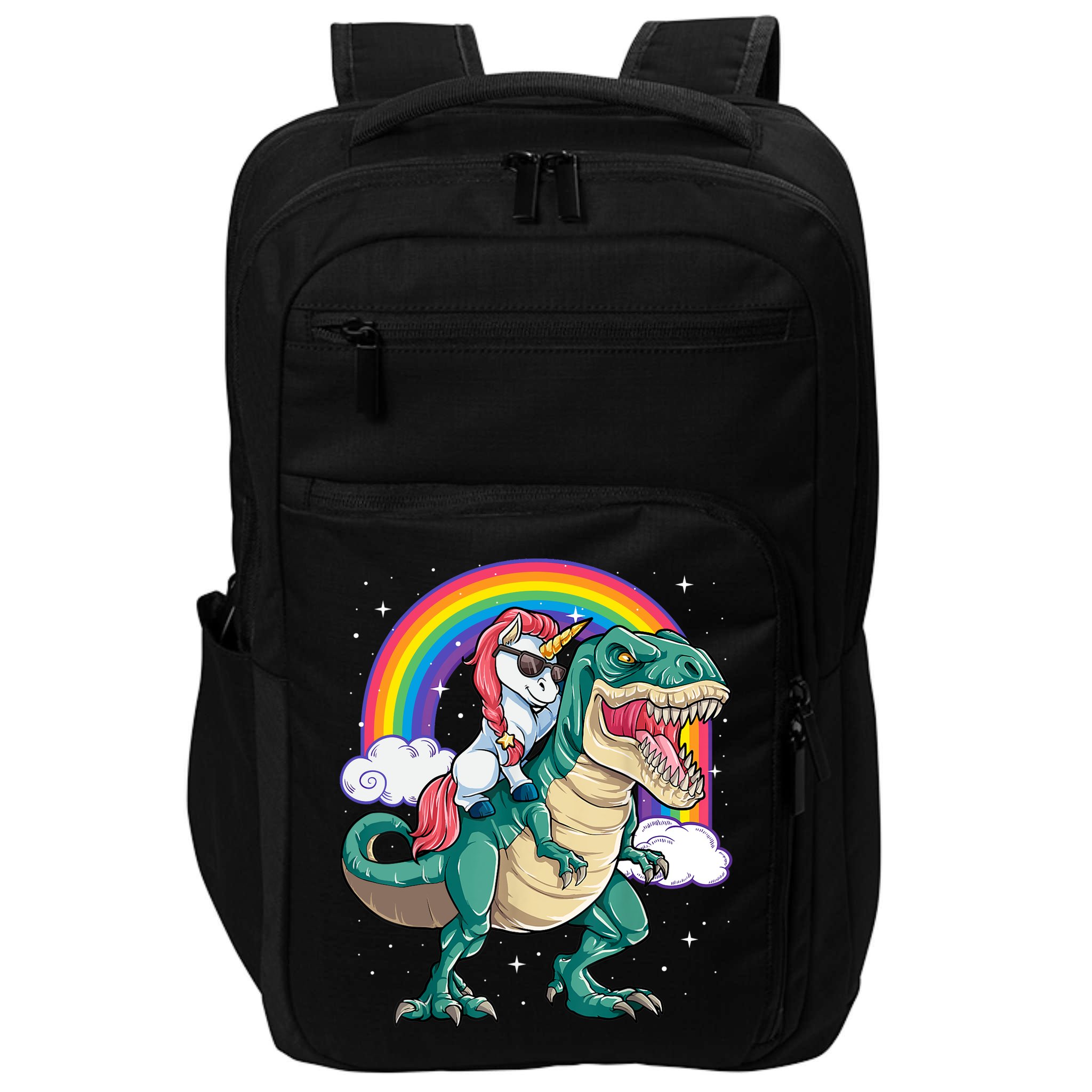 Funny Unicorn Riding T Rex Dinosaur Gift For Boys Girls Men Women Rainbow Gift Impact Tech Backpack