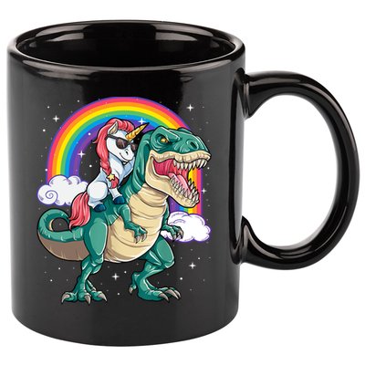 Funny Unicorn Riding T Rex Dinosaur Gift For Boys Girls Men Women Rainbow Gift 11oz C Handle Ceramic Mug