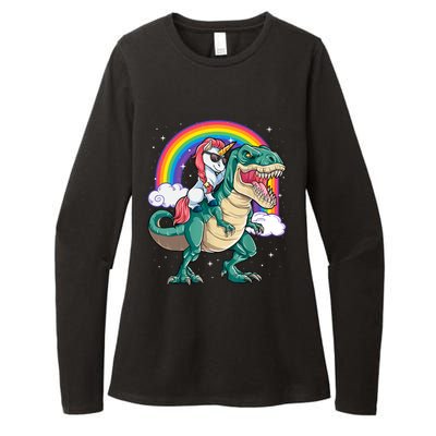 Funny Unicorn Riding T Rex Dinosaur Gift For Boys Girls Men Women Rainbow Gift Womens CVC Long Sleeve Shirt