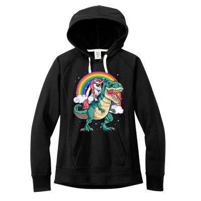 Funny Unicorn Riding T Rex Dinosaur Gift For Boys Girls Men Women Rainbow Gift Women's Fleece Hoodie