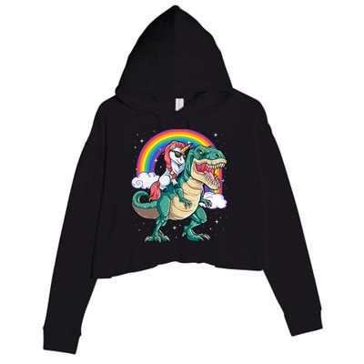 Funny Unicorn Riding T Rex Dinosaur Gift For Boys Girls Men Women Rainbow Gift Crop Fleece Hoodie